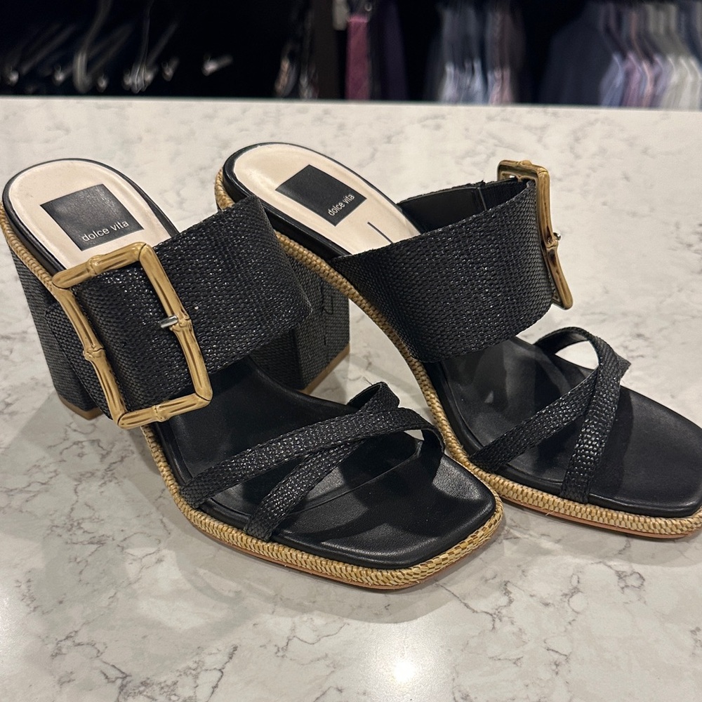 Dolce Vita Black and Gold Mules